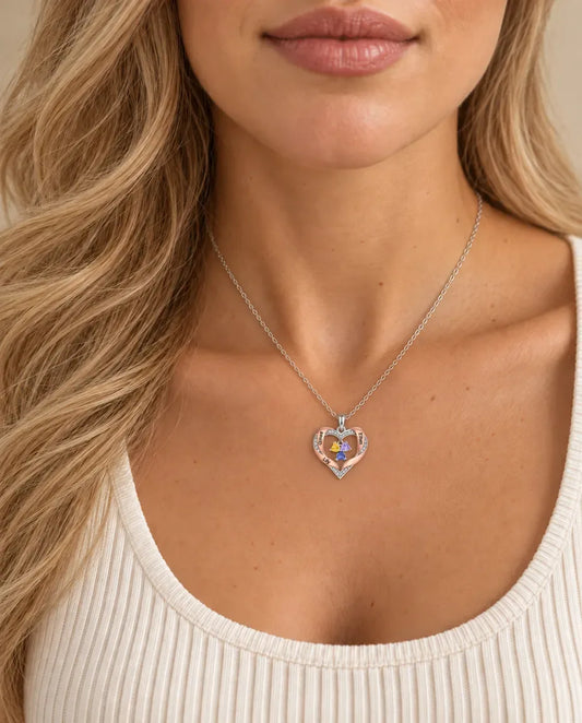 Personalized Birthstone Family Necklace - worn on a model