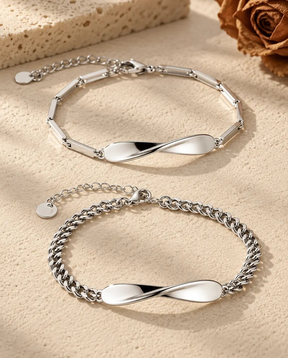 Infinity Matching Bracelets for Couples - matching pair laid flat