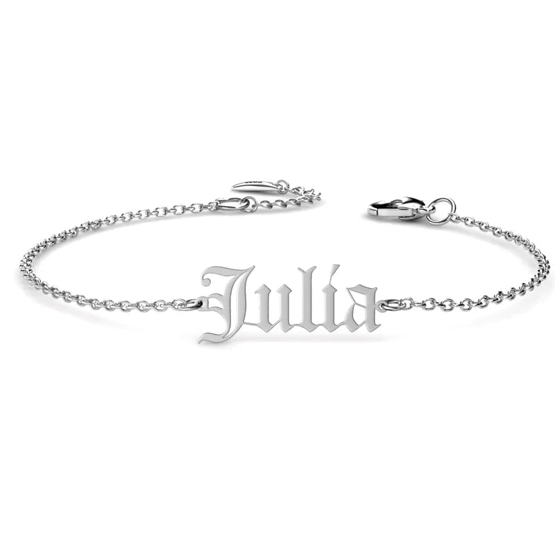 Personalized Old English Name Bracelet for Women – Custom Name Jewelry for Her, 925 Sterling Silver, Gold, Rose Gold, Birthday Gift