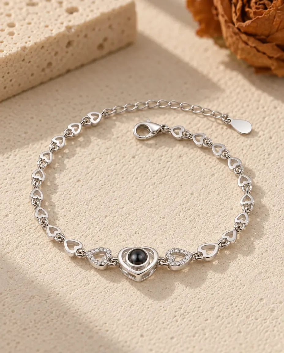 Personalized Photo Projection Bracelet - front view in silver