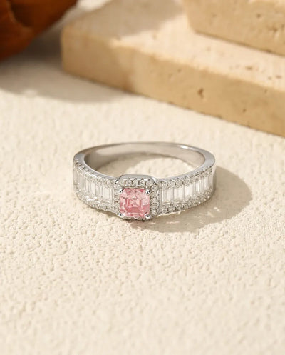 Pink Moissanite Ring β 0.4ct Asscher Cut Halo Cocktail Ring, Light Pink Lab Diamond, 925 Sterling Silver, Sparkling Gift for Her