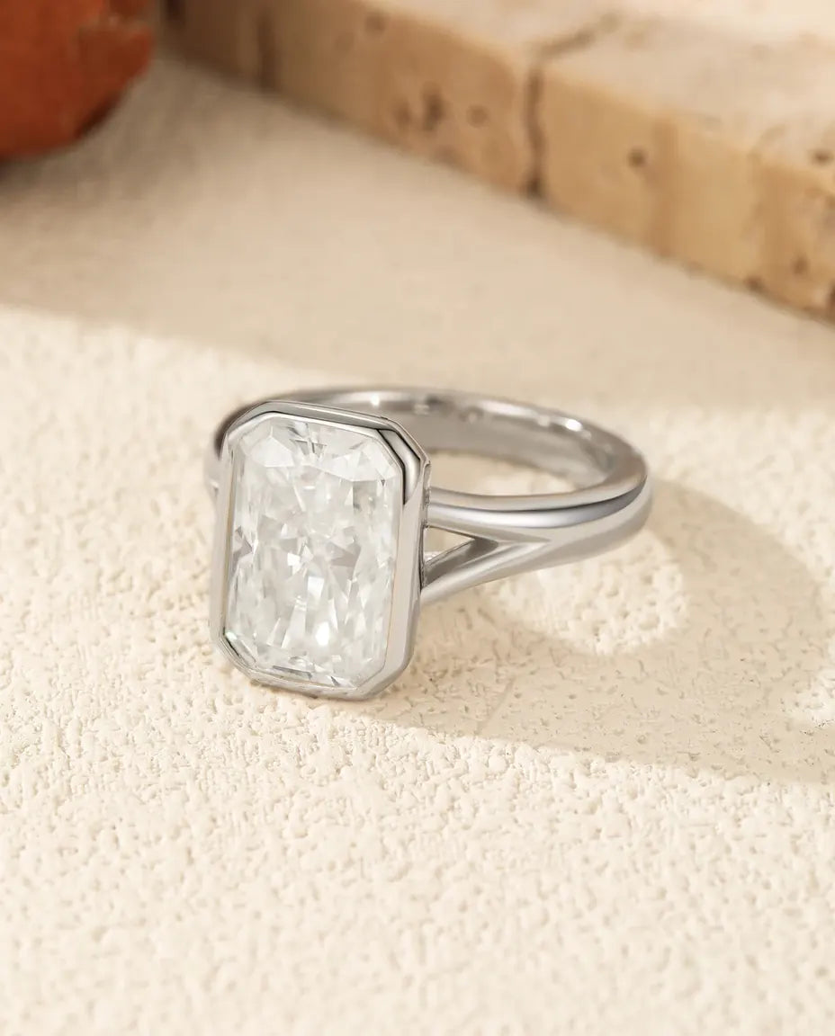 4.5 carat rectangle moissanite statement ring in 925 sterling silver