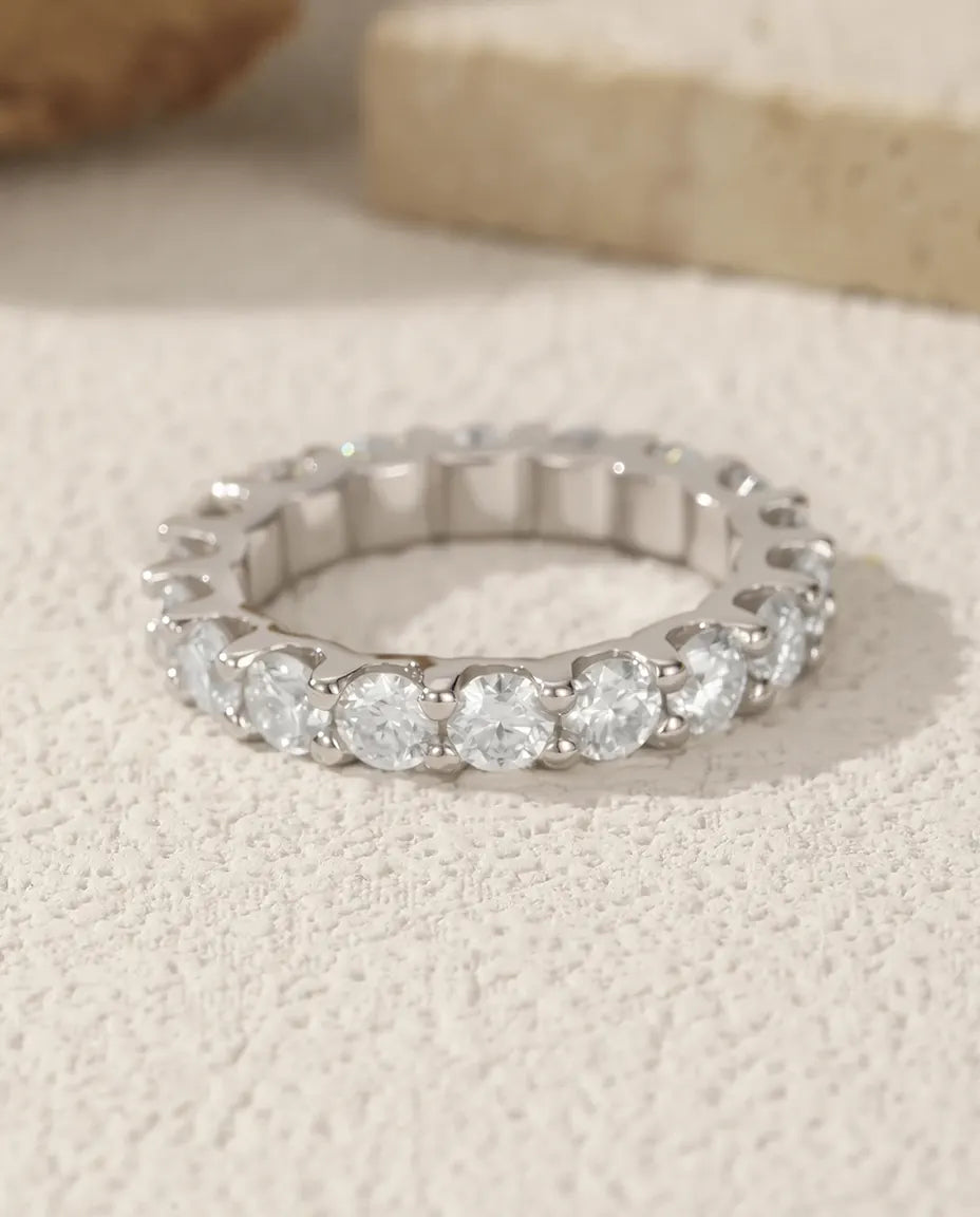 Round moissanite eternity band ring in 925 sterling silver