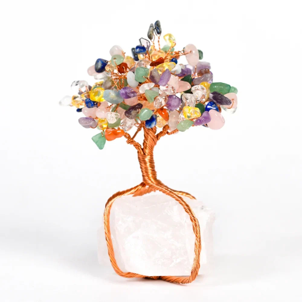 Seven Chakra Crystal Tree with Clear Quartz Base