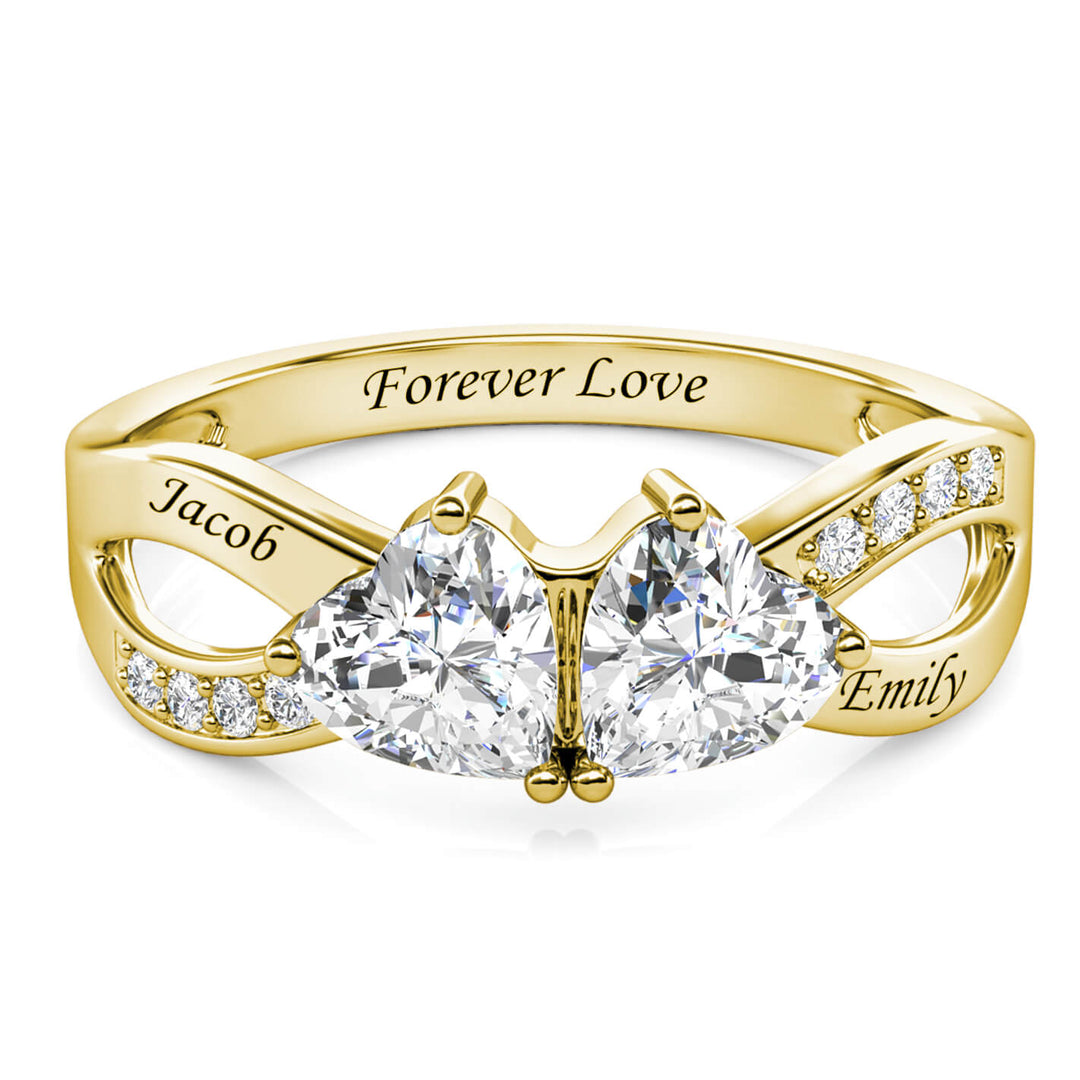 Personalized 2 Birthstone Ring, Engraved Sterling Silver 2 Name Ring - Gold - IFSHE