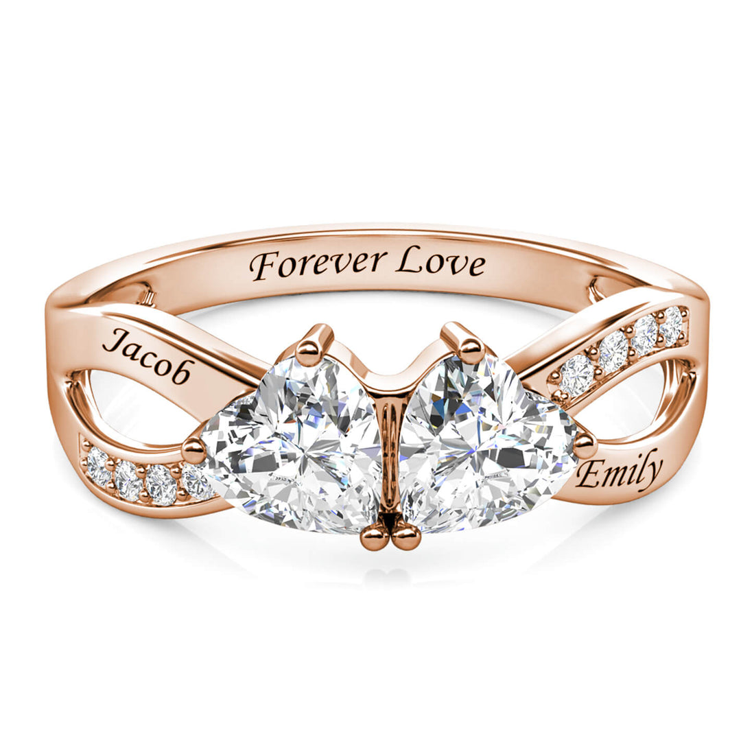 Personalized 2 Birthstone Ring, Engraved Sterling Silver 2 Name Ring - Rose Gold - IFSHE