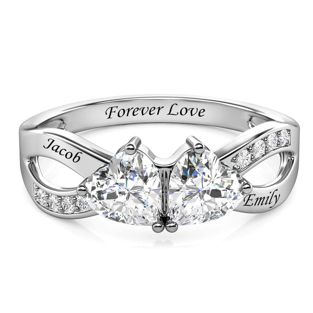 Personalized 2 Birthstone Ring, Engraved Sterling Silver 2 Name Ring - IFSHE