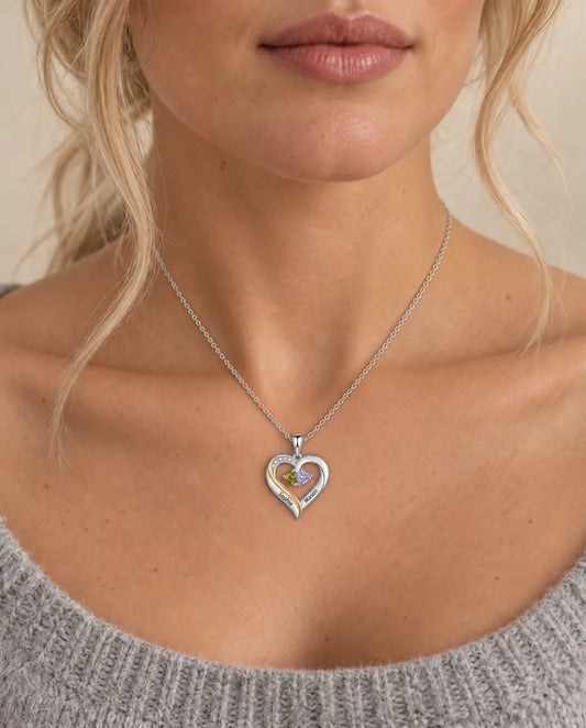 Sterling Silver Birthstone Necklace - worn on a model
