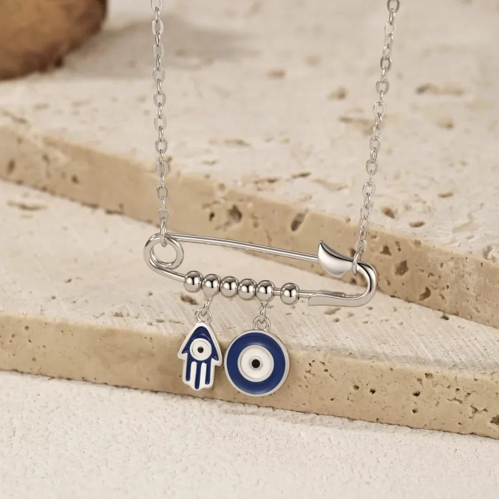 Sterling Silver Evil Eye & Hamsa Hand Charm Necklace