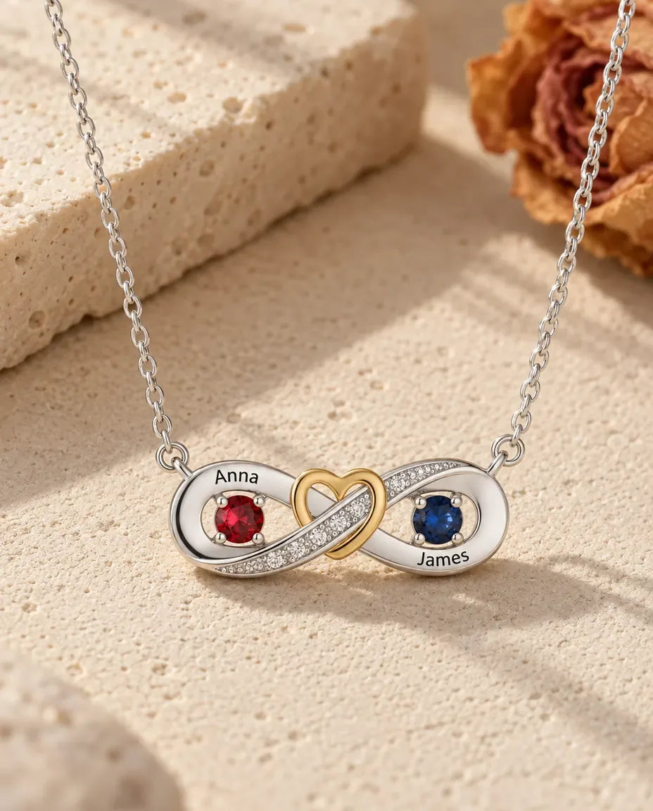 Sterling Silver Infinity Birthstone Necklace - laid flat