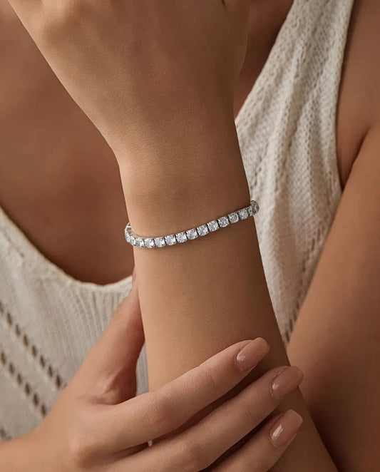 Cubic Zirconia Tennis Bracelet in 925 Sterling Silver - Classic Round Stone Tennis Bracelet in 2, 3 or 4 mm, Everyday Stacking Bracelet for Women