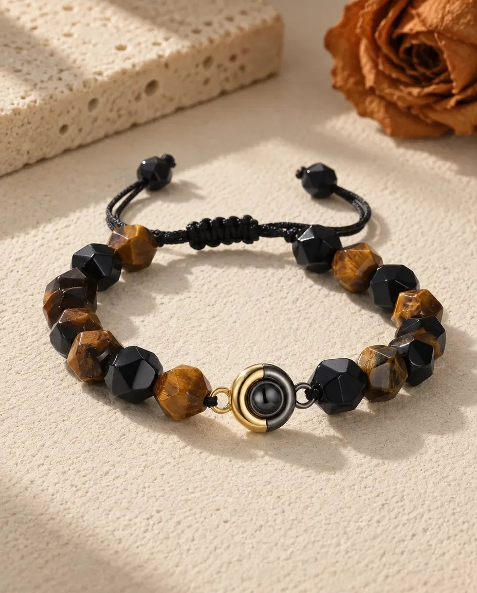 Tiger's Eye Photo Projection Bracelet with Picture Inside - laid flat