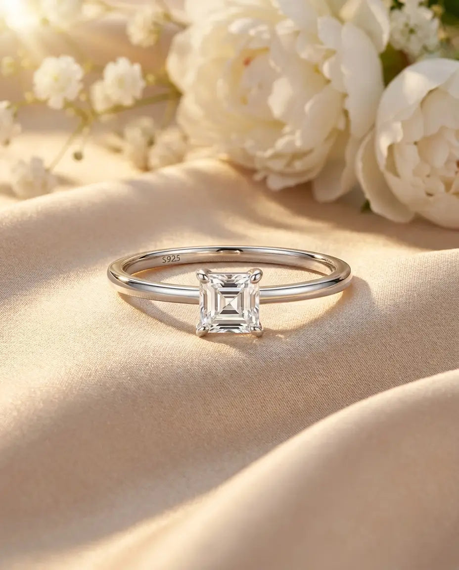 0.35ct Princess Cut Moissanite Ring - Dainty Solitaire Promise Ring in Silver - IfShe Jewelry