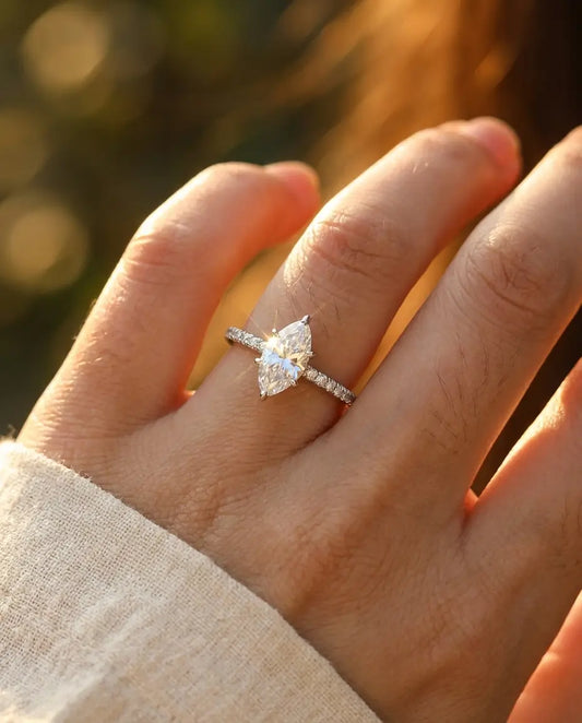 0.5ct Marquise Moissanite Ring - Dainty Pave Silver Engagement Ring - IfShe Jewelry