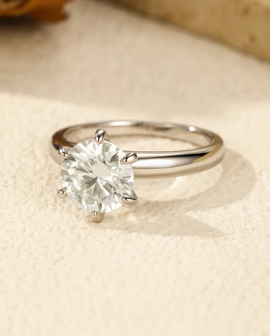 2 ct round moissanite crown engagement ring in 925 sterling silver