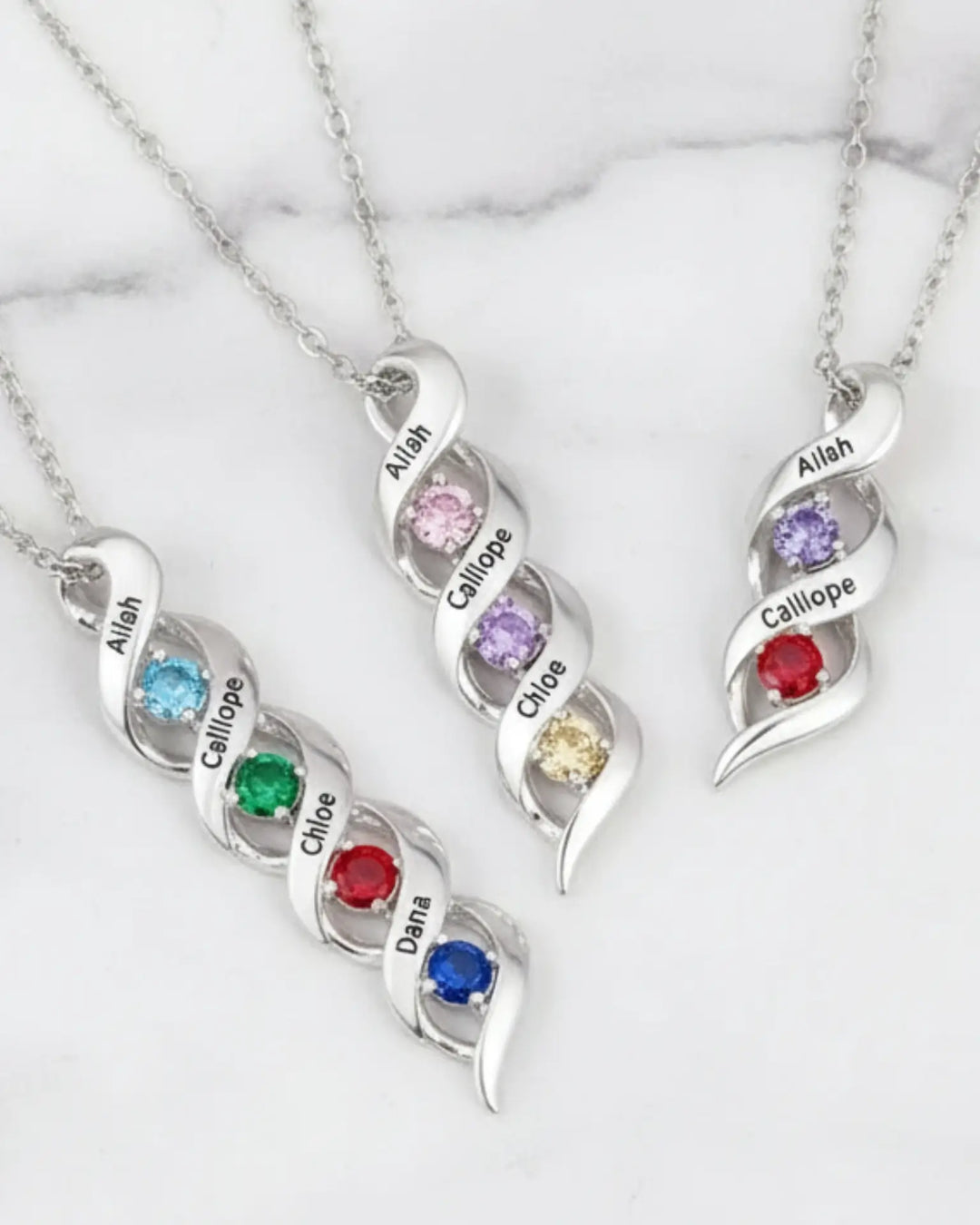 Custom Engraved Name & Birthstone Scroll Necklace for Mom/Grandma IfShe Jewelry