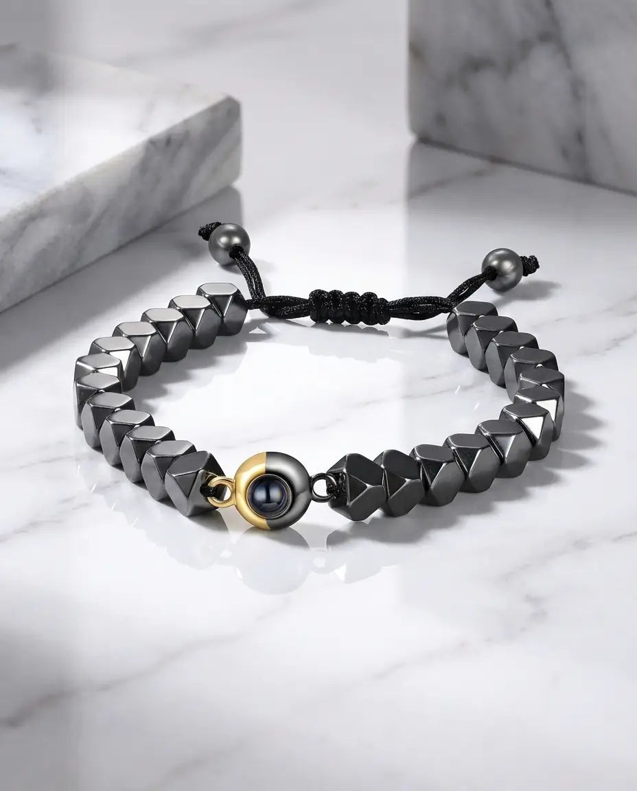 Custom Hematite Photo Projection Bracelet - Picture Inside for Him & Her IfShe Jewelry