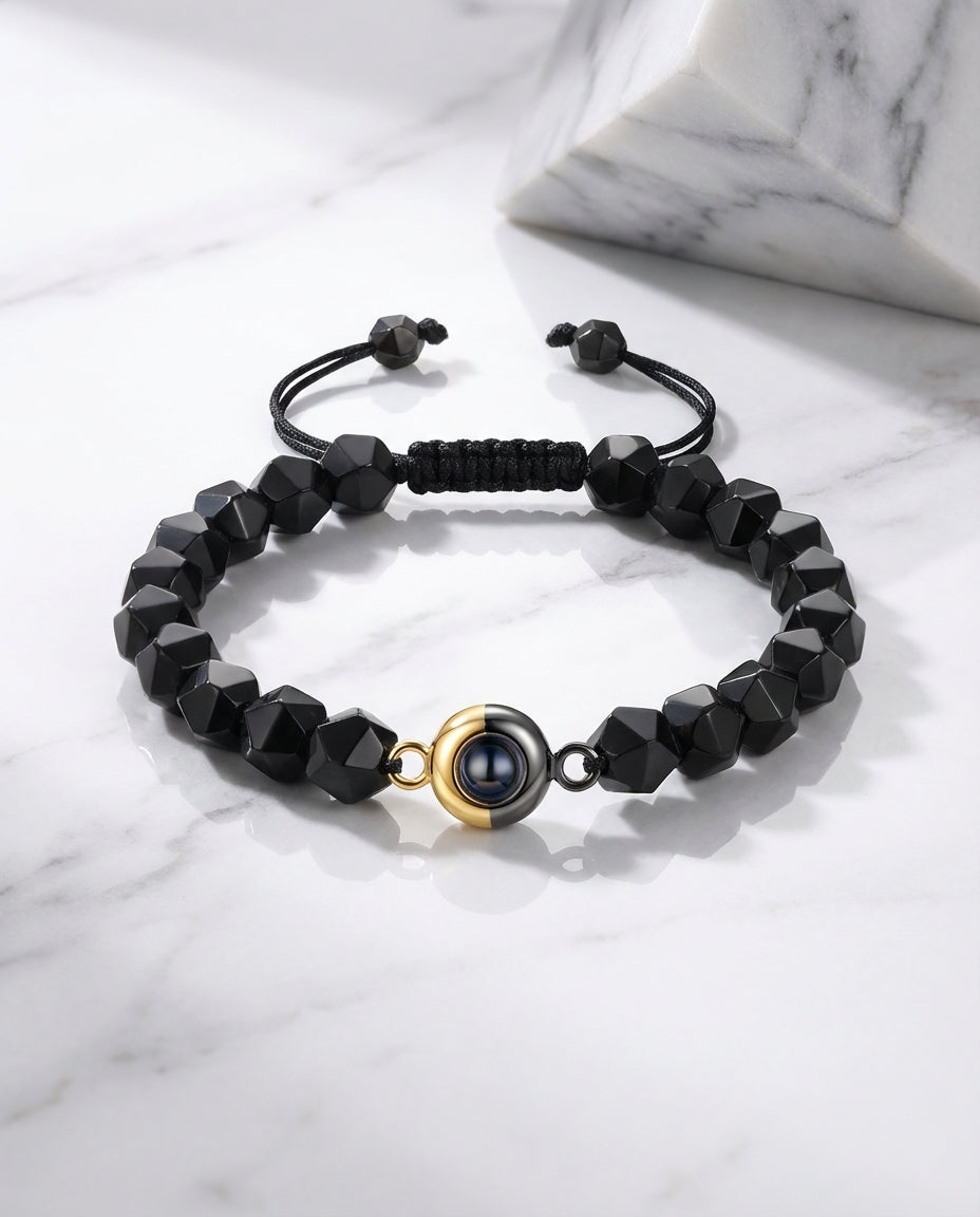 Custom Obsidian Photo Projection Bracelet - Picture Inside Bead IfShe Jewelry