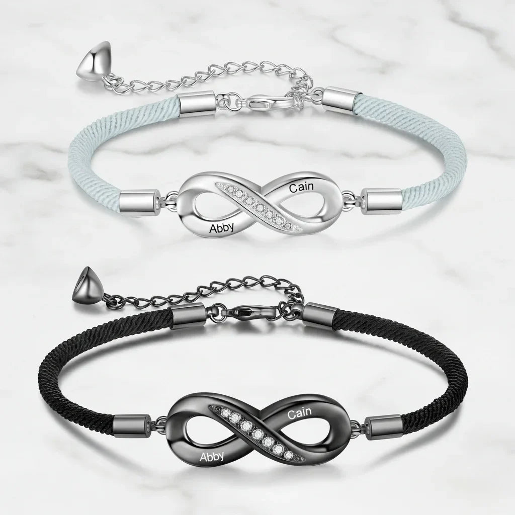 Engravable Infinity Couples Bracelets - Custom Name Matching Bracelets Gift for Him and Her
