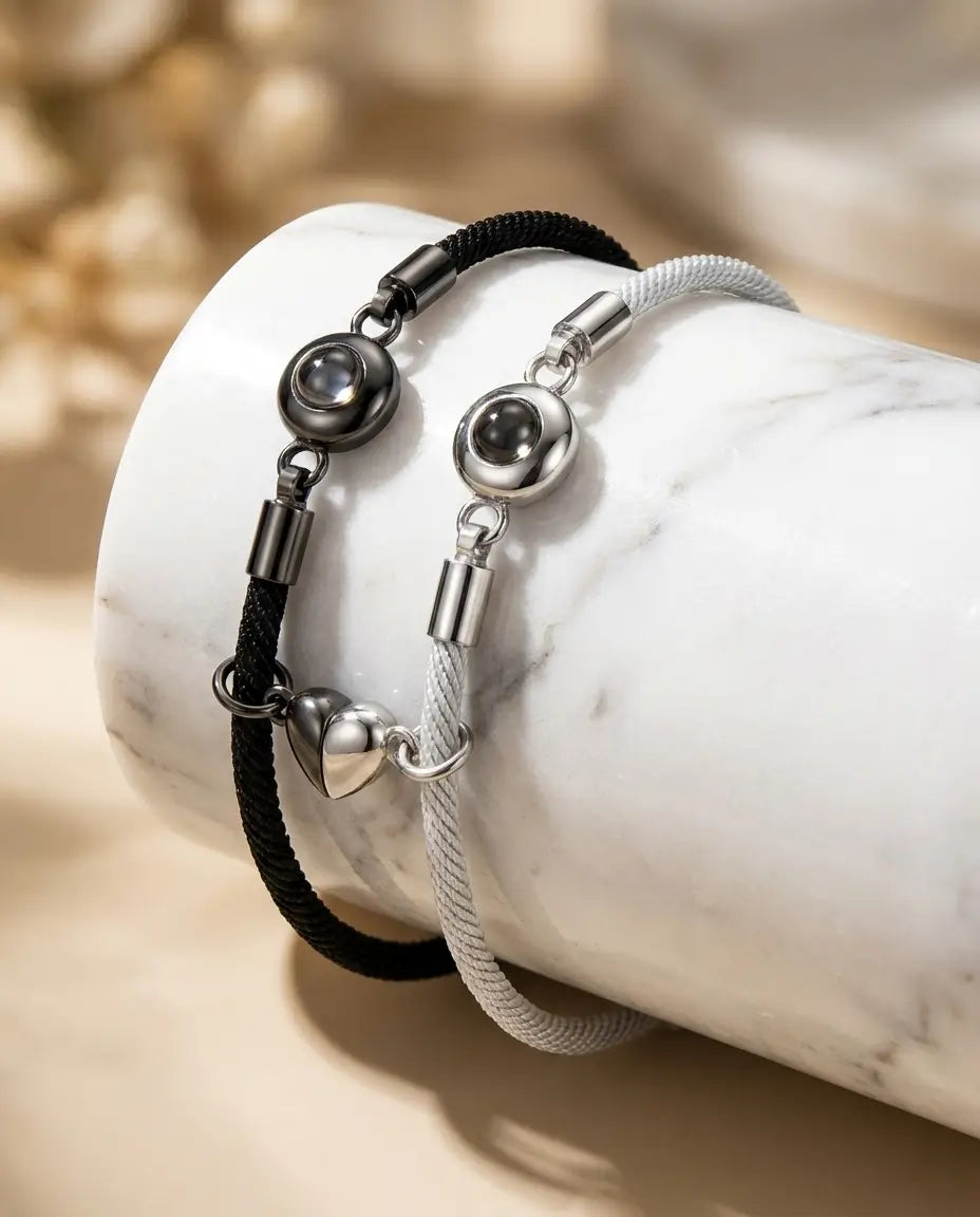 Magnetic Heart Photo Projection Bracelets for Couples - Custom Rope Set IfShe Jewelry