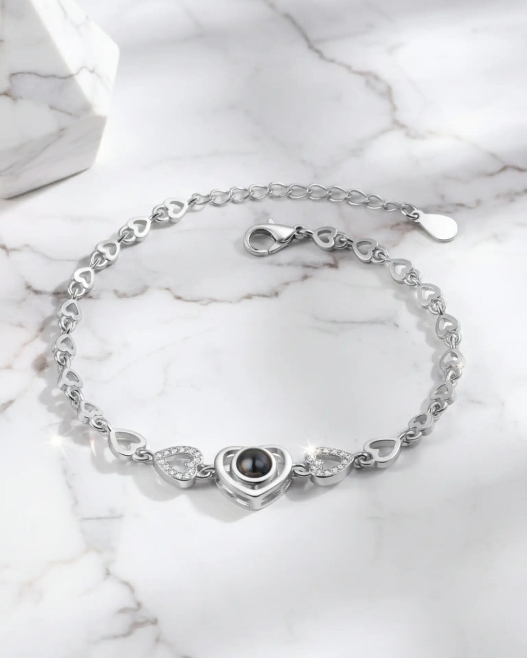 Personalized Photo Projection Bracelet – Heart Charm with Picture Inside, Sterling Silver, Keepsake Gift for Her