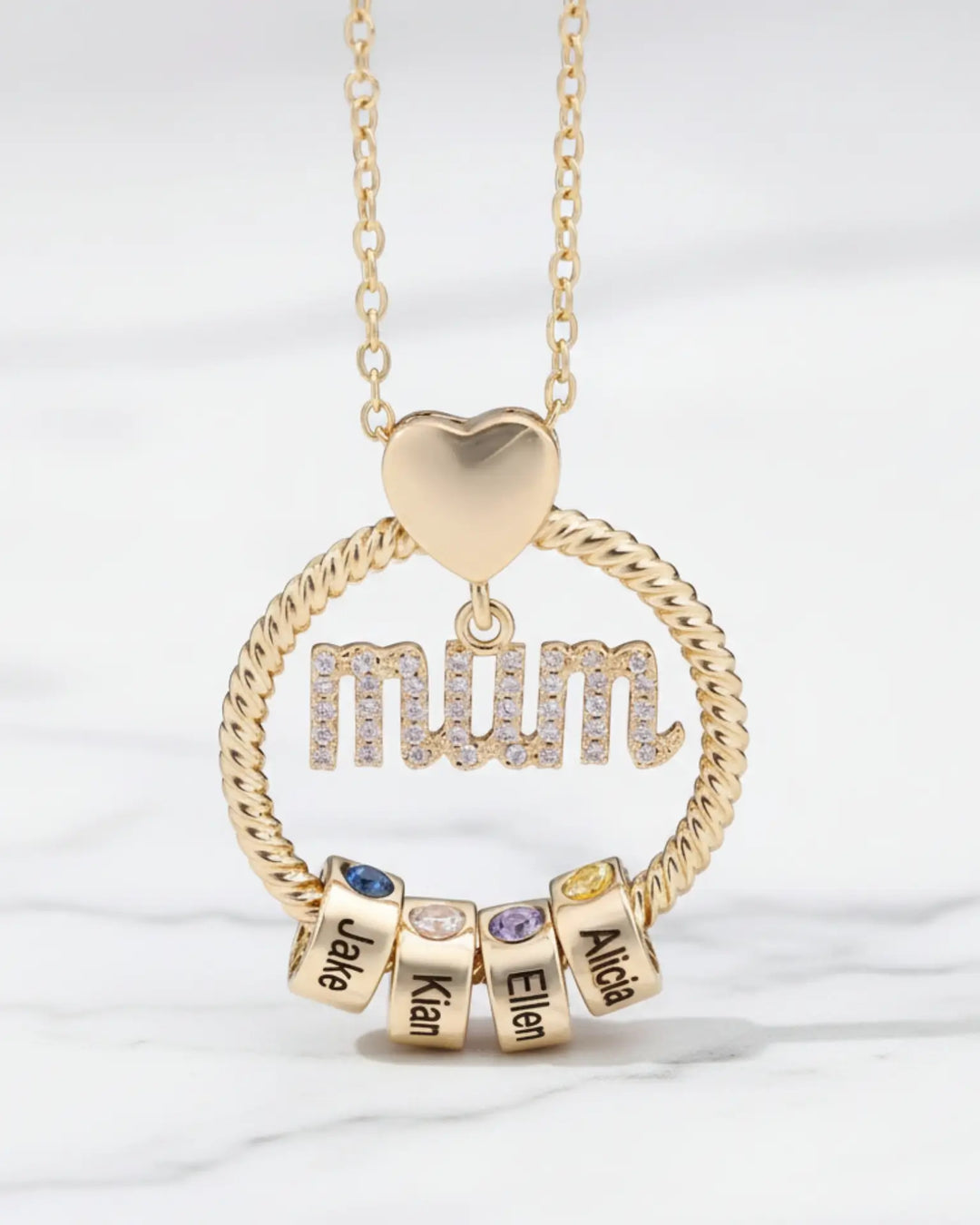 Personalized Birthstone Necklace for Mum – Engrave 1-6 Names, Gold or Silver, Mum Charm, Mother's Day Gift for Her