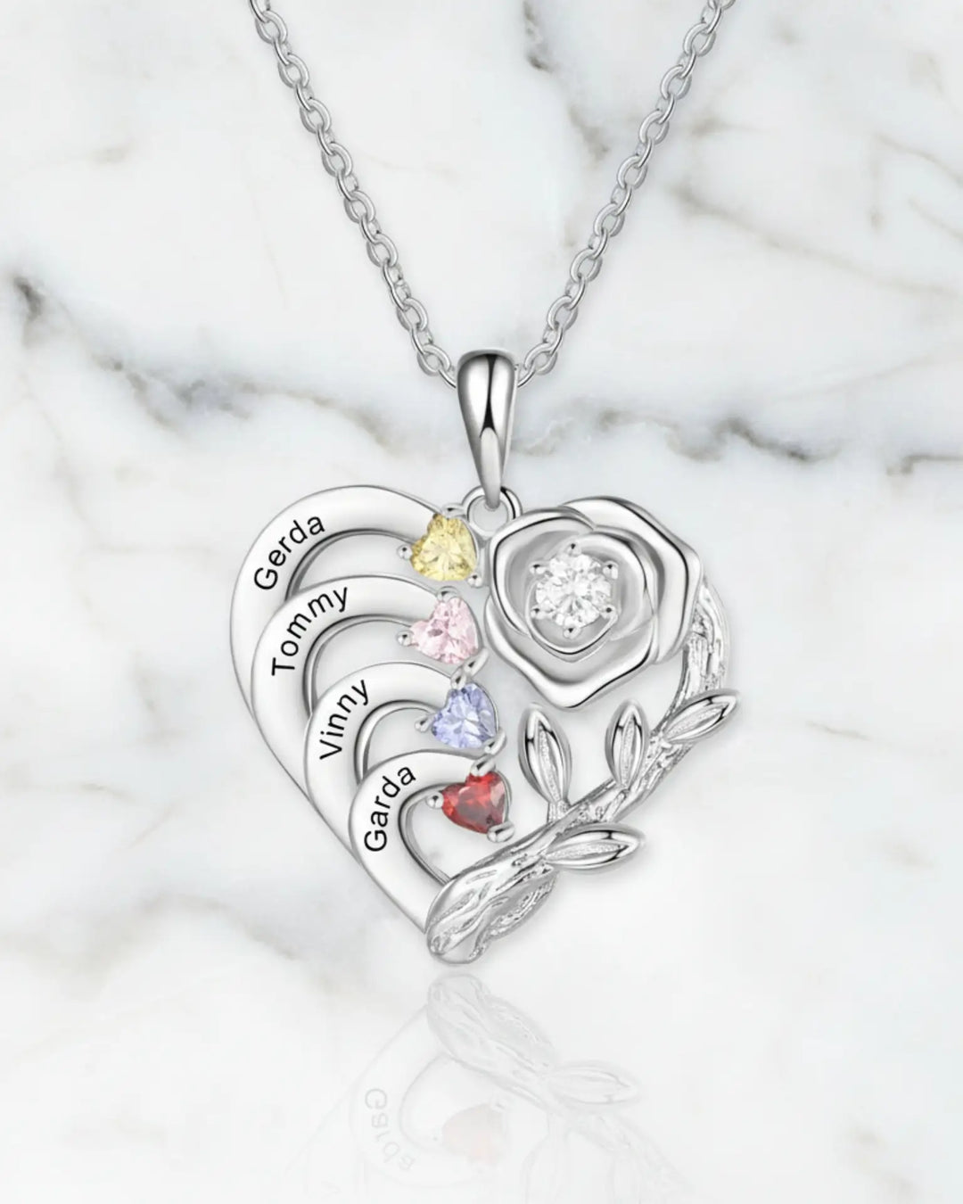 Personalized Heart Necklace with Birthstones and Engraved Names for Mom and Grandma IfShe Jewelry