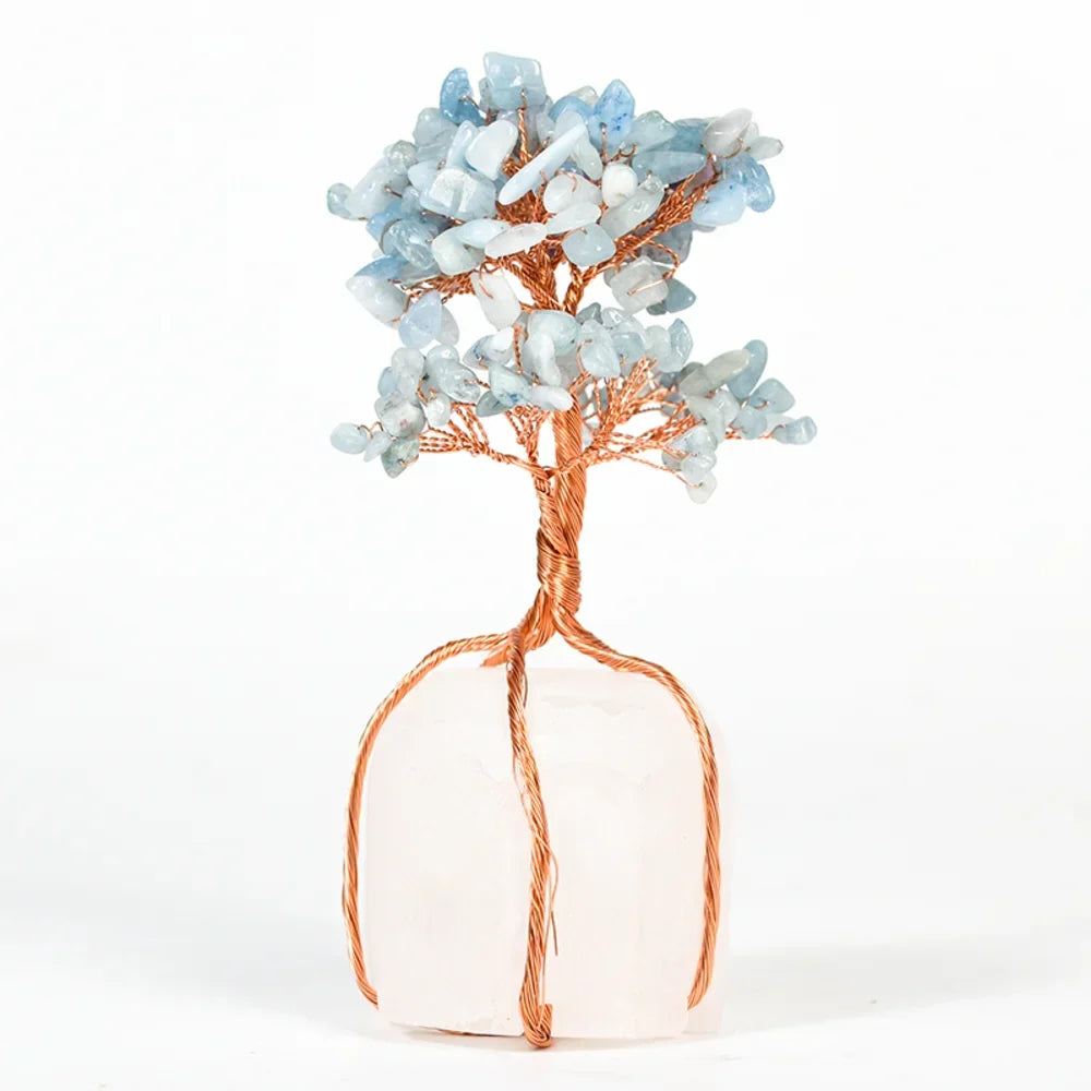 Aquamarine Crystal Tree with Clear Quartz Base