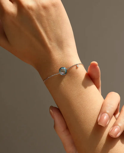 Blue Stone Bolo Bracelet for Women - 8 mm Checkerboard Cut Zirconia on an Adjustable Slider Chain, 925 Sterling Silver