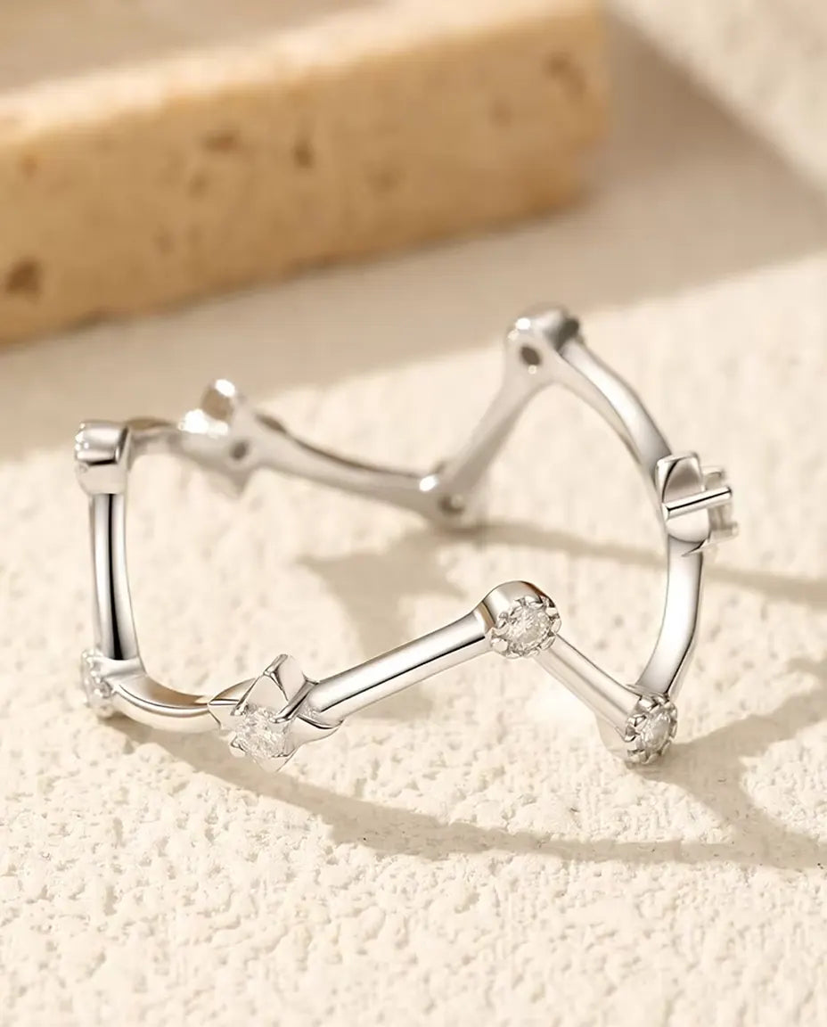 Constellation Moissanite Ring - Nine D Color Stones on a 1.1 mm Band in 925 Sterling Silver, Sizes 5-9