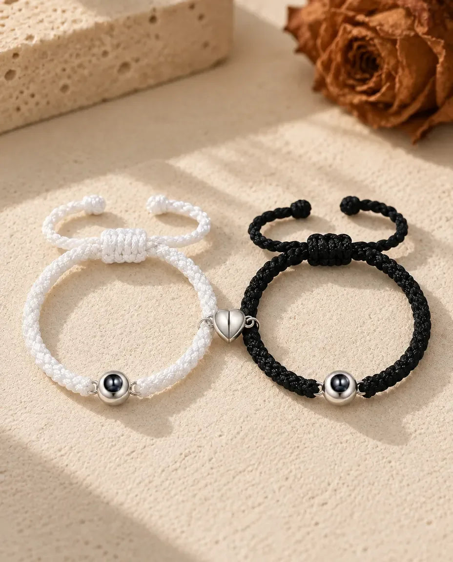 Matching Couple Bracelets Set of 2 with Photo Projection - matching pair laid flat