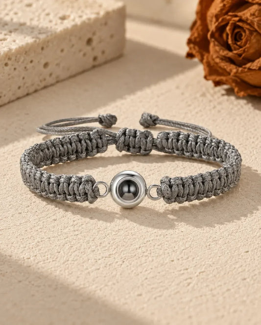 Braided Photo Projection Bracelet with Picture Inside - in gray