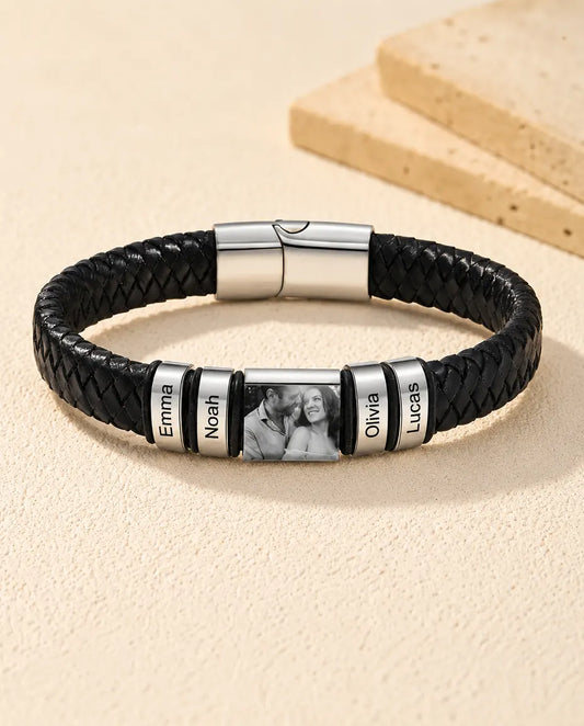 Custom Men's Photo Leather Bracelet - front view