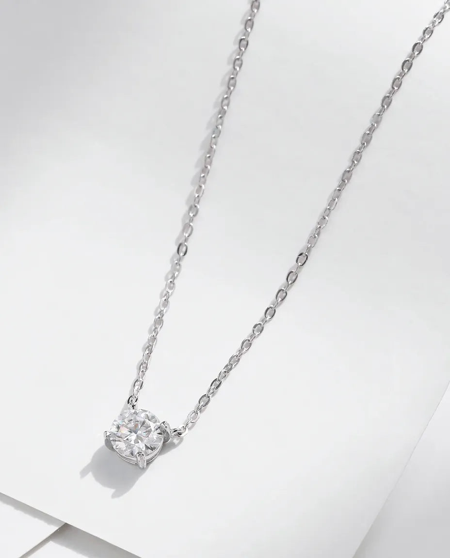 0.8ct moissanite solitaire necklace in 925 sterling silver, dainty round pendant for women