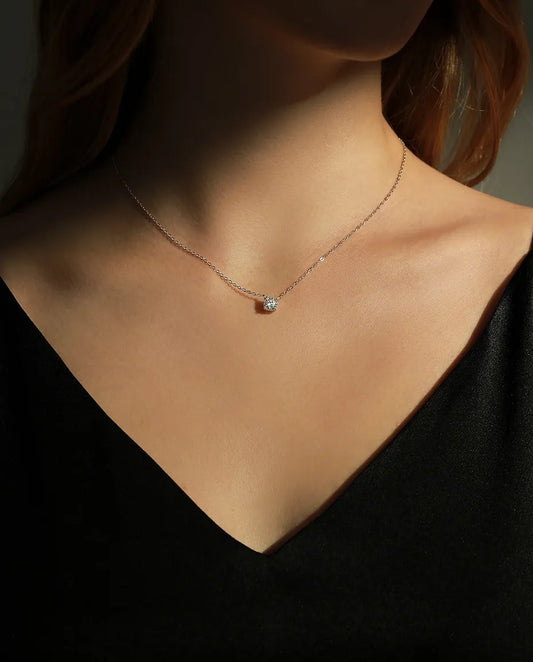 0.8ct moissanite solitaire necklace in 925 sterling silver, dainty round pendant for women