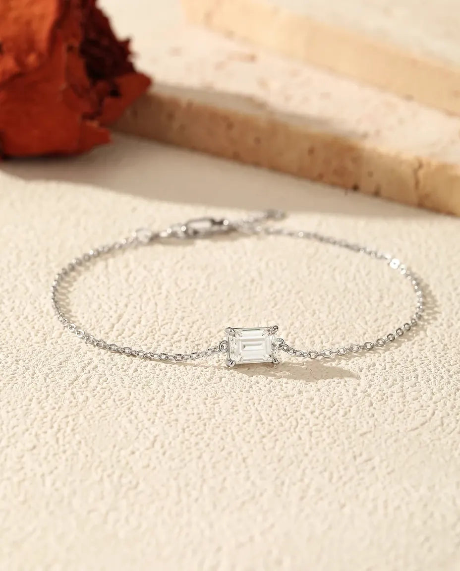 Emerald cut moissanite bracelet, 1ct D color, 925 sterling silver