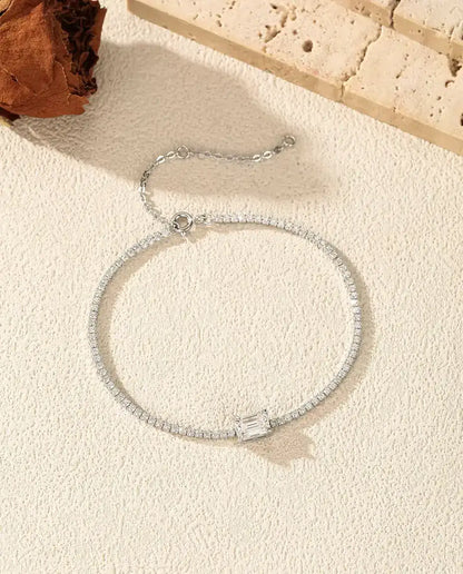 Emerald Cut Moissanite Tennis Bracelet - 1 ct D Color Center Stone, 925 Sterling Silver, 16 + 5 cm Adjustable