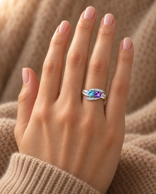 2 Birthstone Name Ring - worn on the hand