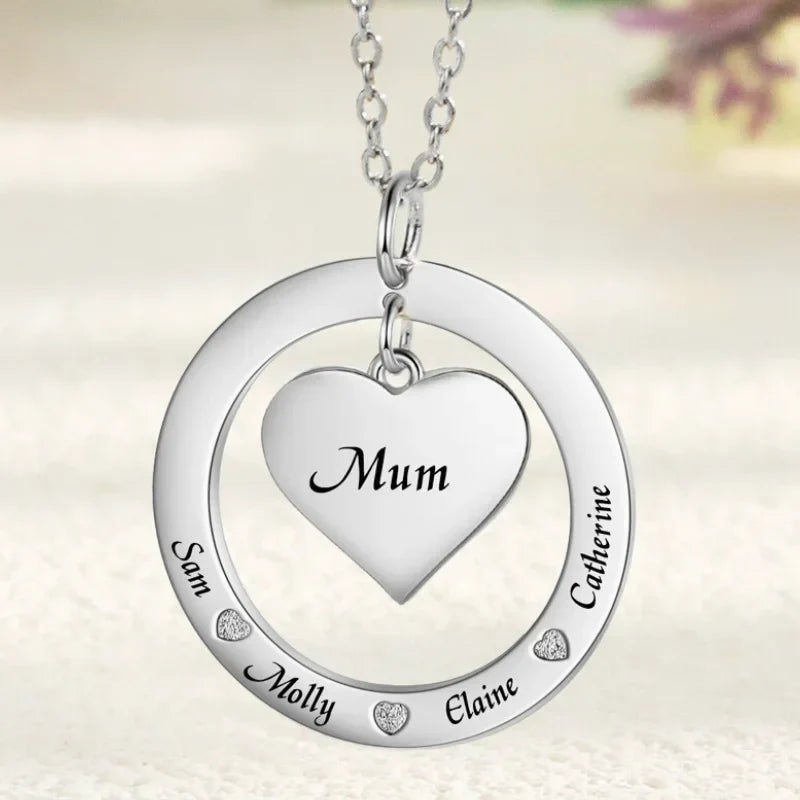Personalized Mum Necklace – Engraved Names Pendant for up to 4 Children, Gift for Mum, Mother's Day, Birthday, Christmas Gift