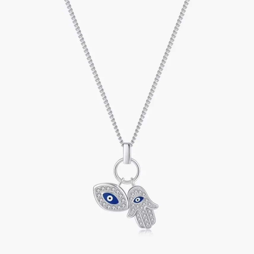 Evil Eye and Hamsa Hand Necklace Sterling Silver - Evil Eye and Hamsa Hand Choker Necklace