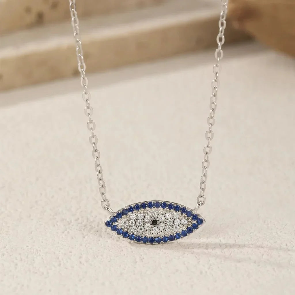 Evil Eye Choker Necklace 925 Sterling Silver with Blue Zircon Stones