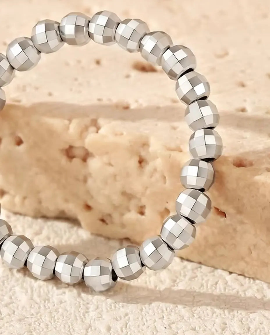 Faceted Bead Ring - 2.5 mm Beaded Band, Adjustable to Fit US Sizes 6 to 9, 925 Sterling Silver Stacking Ring