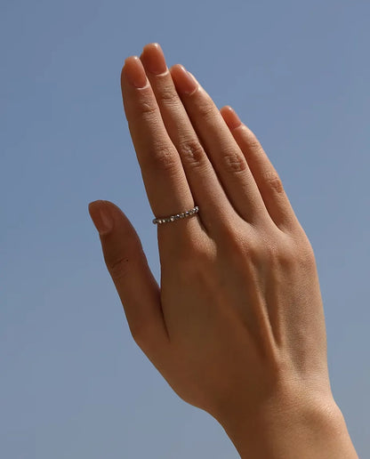 Faceted Bead Ring - 2.5 mm Beaded Band, Adjustable to Fit US Sizes 6 to 9, 925 Sterling Silver Stacking Ring