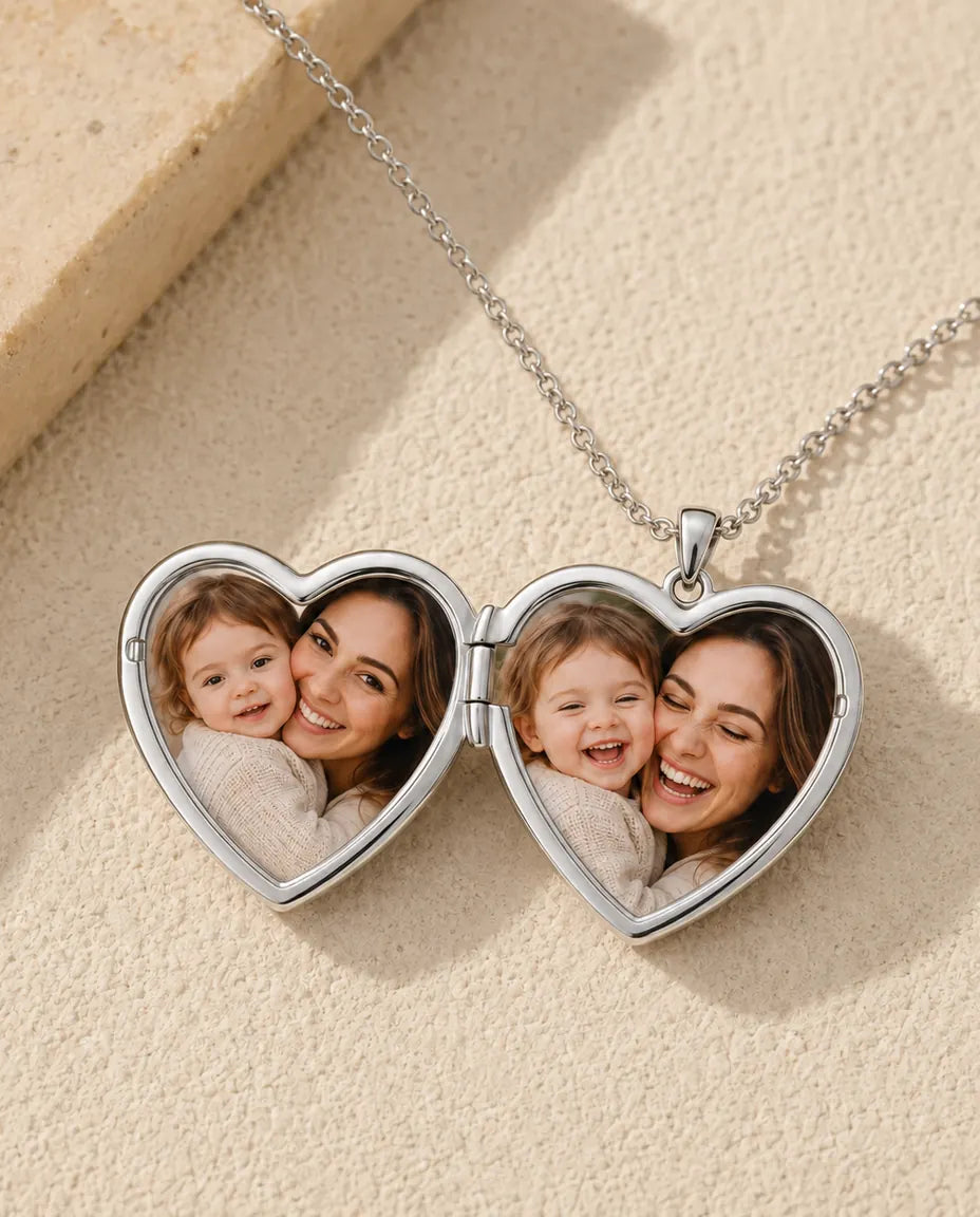 Personalized Photo Locket Necklace That Holds 2 Pictures - Floral Carved Heart Locket With Mother of Pearl Back, Silver or Gold
