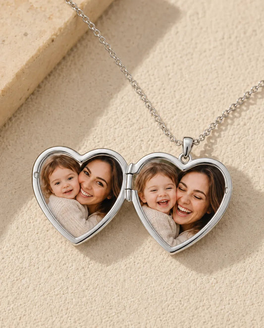 Personalized Photo Locket Necklace That Holds 2 Pictures - Floral Carved Heart Locket With Mother of Pearl Back, Silver or Gold