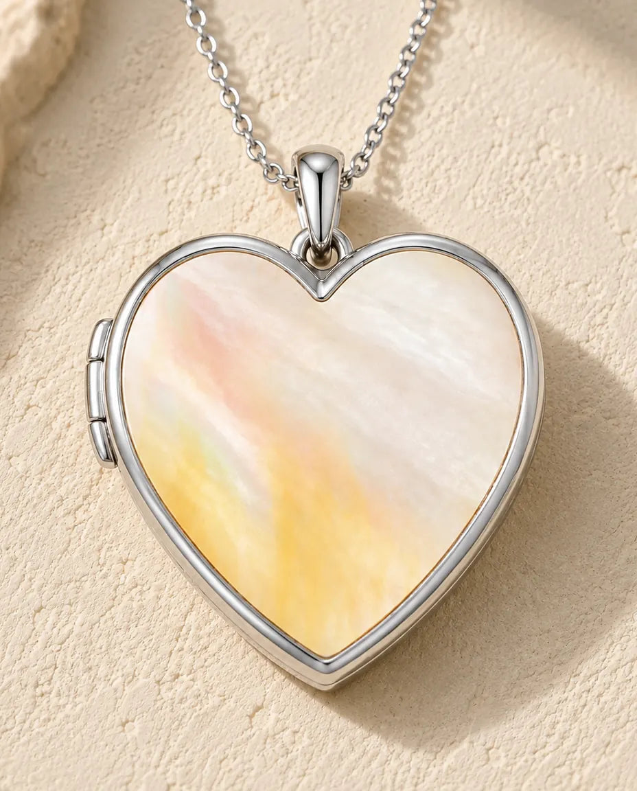 Personalized Photo Locket Necklace That Holds 2 Pictures - Floral Carved Heart Locket With Mother of Pearl Back, Silver or Gold