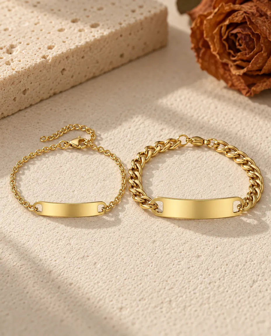Gold Matching Bracelets for Couples - matching pair laid flat