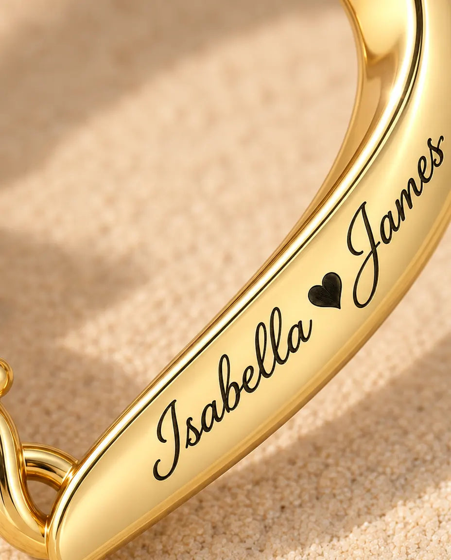 Personalized Birthstone Necklace With 2 Names - Gold Open Heart Pendant With Two Heart Simulated Birthstones