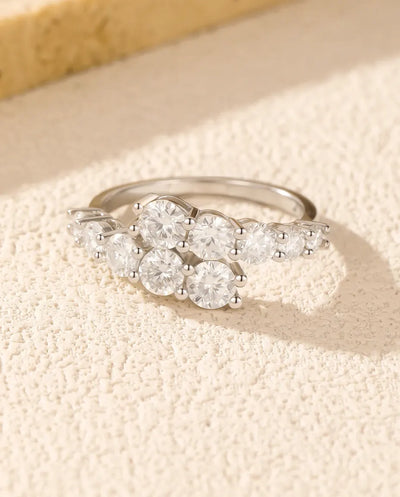 Moissanite Cluster Band Ring – Graduated D Color Pavé, 925 Sterling Silver Stackable Wedding Band for Women