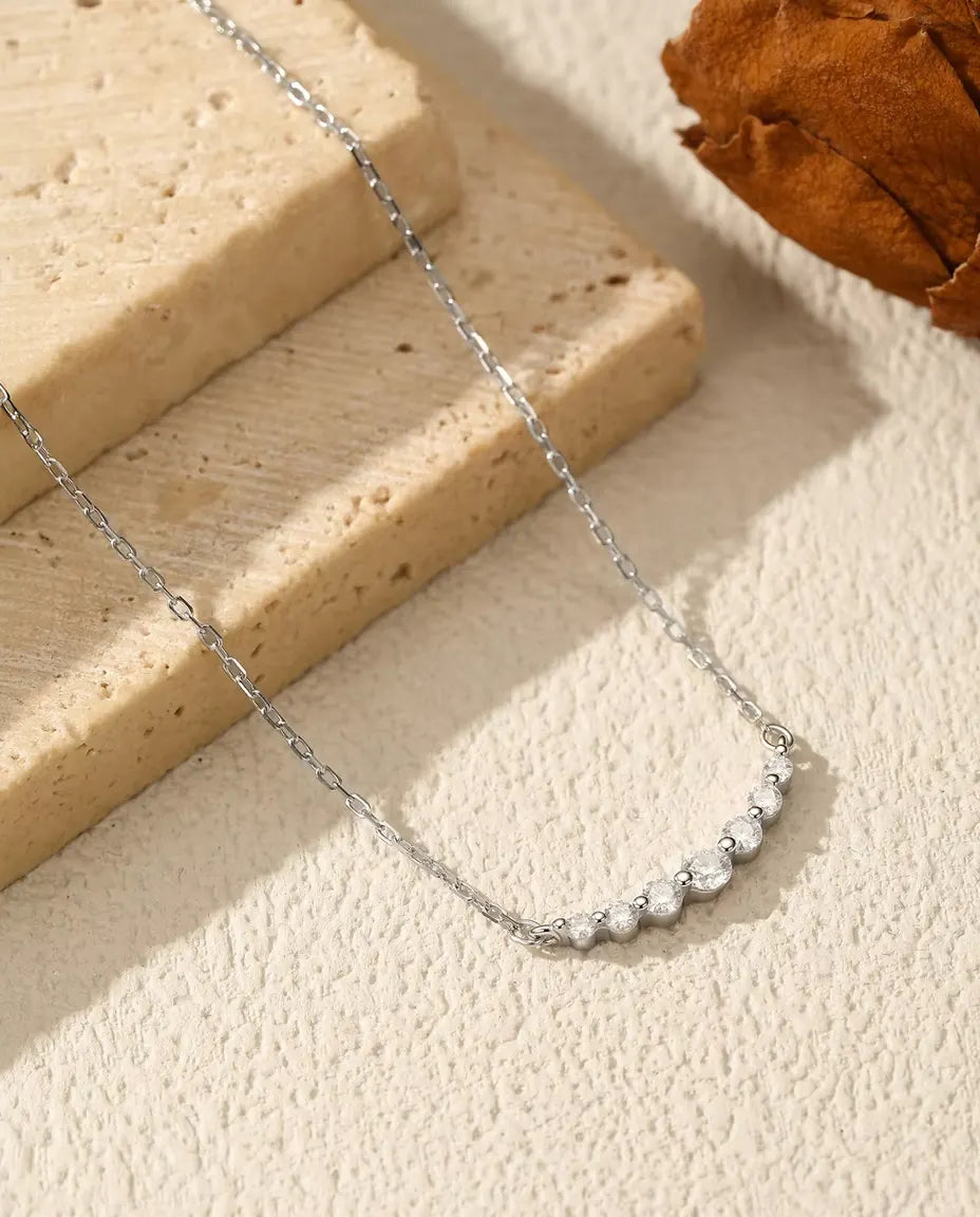 Graduated Moissanite Necklace - Seven D Color Stones in 925 Sterling Silver, 15.7-17.7 in Dainty Chain